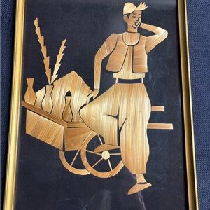 Gold Framed Straw Art Wall Decor